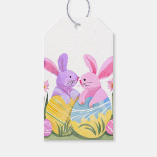 Etiqueta Para Presente Coelhos de Ovo de Páscoa   Aquarela Pastel