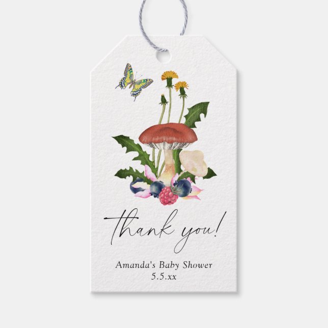 Etiqueta Para Presente Cogumelos chá de fraldas obrigado (Frente)