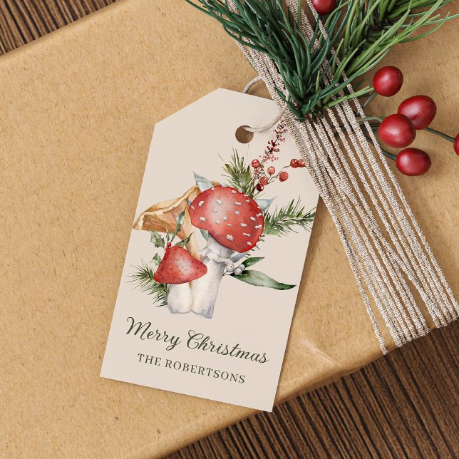Etiqueta Para Presente Cogumelos de Natal Aquarela Floresta Russa (Criador carregado)