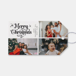 Etiqueta Para Presente Colagem de Fotos da Família de Natal Preta Branca