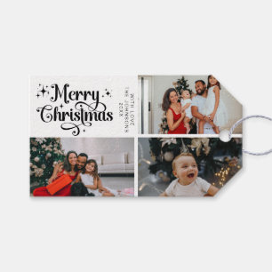 Etiqueta Para Presente Colagem de Fotos da Família de Natal Preta Branca