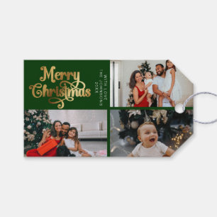 Etiqueta Para Presente Colagem de Fotos da Família Feliz e Dourada Feliz