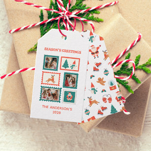 Etiqueta Para Presente Colagem de Fotos de Selo Postal Festivo 3 Natal