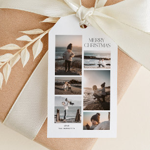 Etiqueta Para Presente Colagem de Fotos Minimalista de Natal Feliz 6