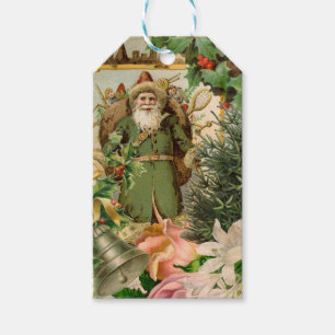 Etiqueta Para Presente Colagem de Natal do Velho Mundo do Papai Noel Verd