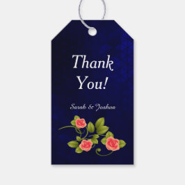 Etiqueta Para Presente Coleção de Casamentos de Flores Rosa de Azul Escur
