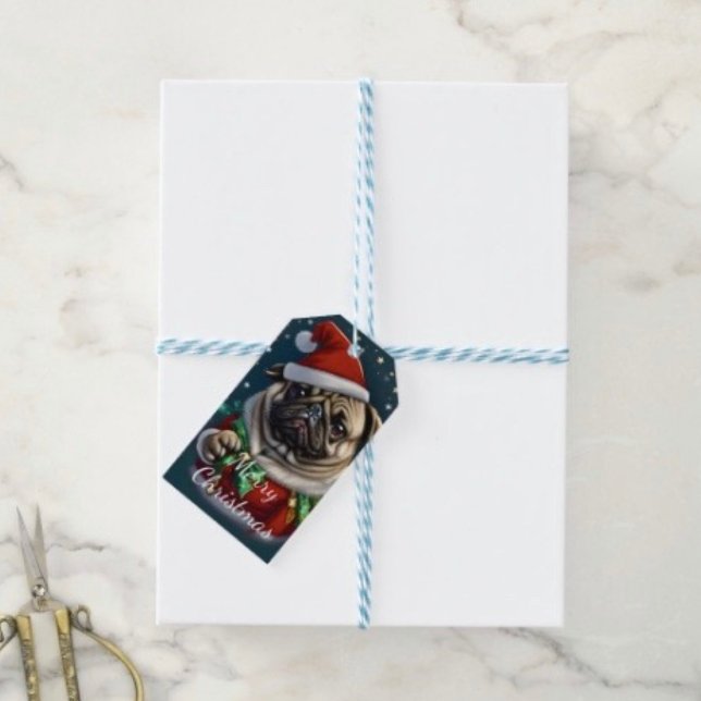 Etiqueta Para Presente Coleção Puggy Claus (Gift Tag. D: 3.5"l x 2”w.  Set of 10. Printed on 120lb, 18 point thick matte paper. Made in USA.)
