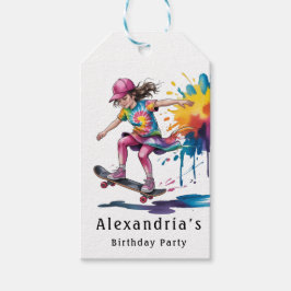 Etiqueta Para Presente Colorful Painted Girl Skater Birthday Thank You