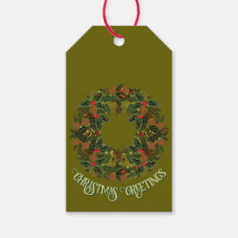 Etiqueta Para Presente Colorful Paisley Wreath on Green Christmas Card