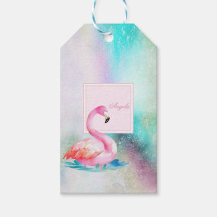 Etiqueta Para Presente Colorido Moderno Femenino, Flamingos Adoráveis