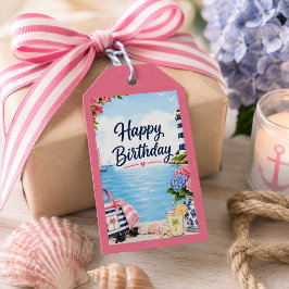 Etiqueta Para Presente Colorido Preppy Rosa Azul Aniversário de Verão Cos