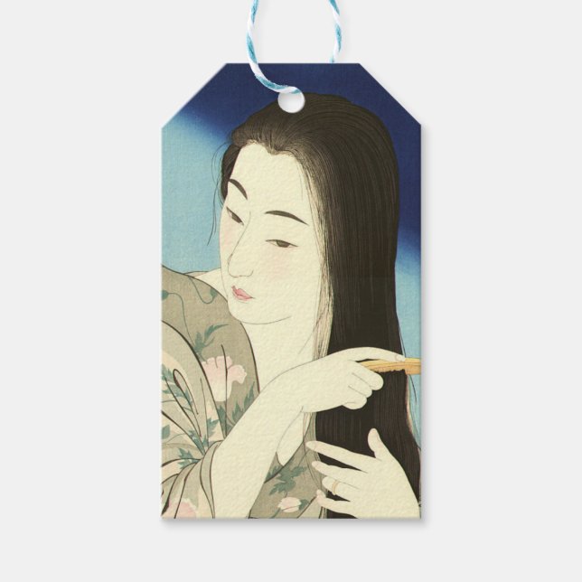 Etiqueta Para Presente Combing Her Hair (Bela Mulher Asiática) (Kotondo) (Frente)