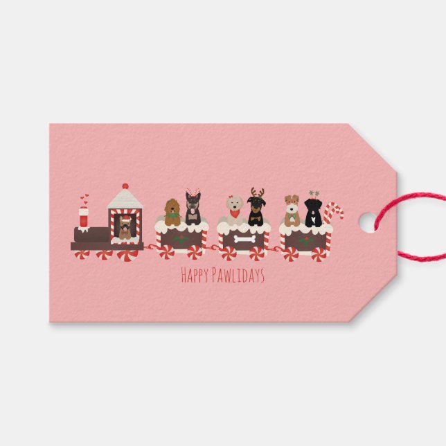 Etiqueta Para Presente Comboio de Natal de Cão (Frente (horizontal))