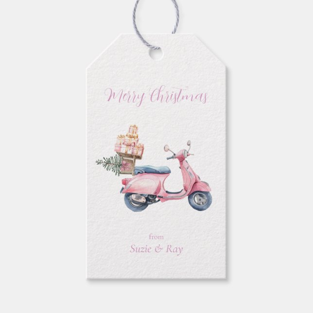 Etiqueta Para Presente Compras de Natal de Scooter Rosa (Frente)