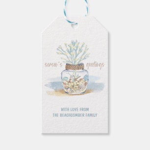 Etiqueta Para Presente Conchas e Vidro Marítimo   Natal costeiro de coral