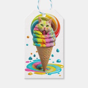 Etiqueta Para Presente Cone de Sorvete de Gato Fofo colorido