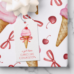 Etiqueta Para Presente Cone de Sorvete Rosa Arco de Aquarela