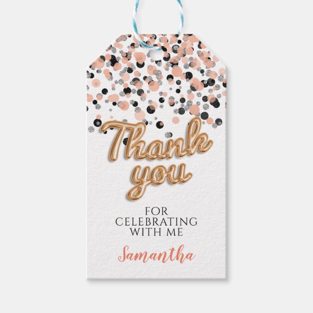 Etiqueta Para Presente Confete Dourado Rosa (Frente)