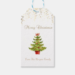 Etiqueta Para Presente Confete Festivo,Árvore de Natal Aquarela
