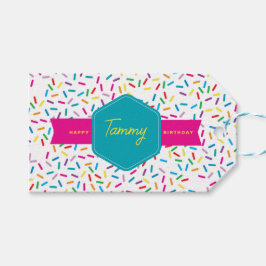 Etiqueta Para Presente Confetes Coloridos de Arco-íris para Festa de Aniv