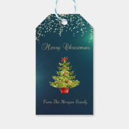 Etiqueta Para Presente Confetes Festivos, Árvore de Natal, Verde