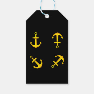 Etiqueta Para Presente Conjunto de Âncora de Barco Dourado de Desenho Ani
