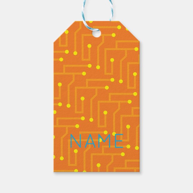 Etiqueta Para Presente Conselho Circuito técnico amarelo alaranjado NOME  (Frente)