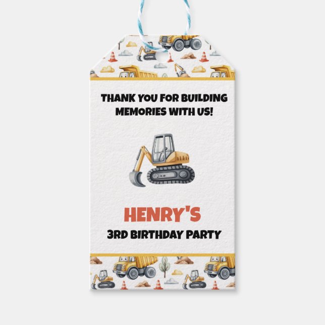 Etiqueta Para Presente Construção Aniversário Obrigado Digger (Frente)
