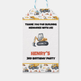 Etiqueta Para Presente Construção de Aniversário Obrigado Nome Escavadeir