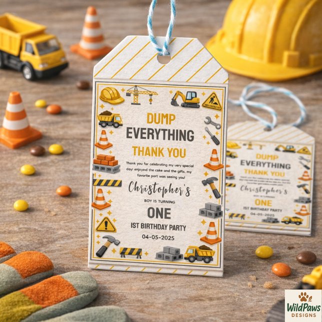 Etiqueta Para Presente Construction 1ST Birthday | Builder Truck Party (Construction 1ST Birthday | Builder Truck Party Gift Tags
)