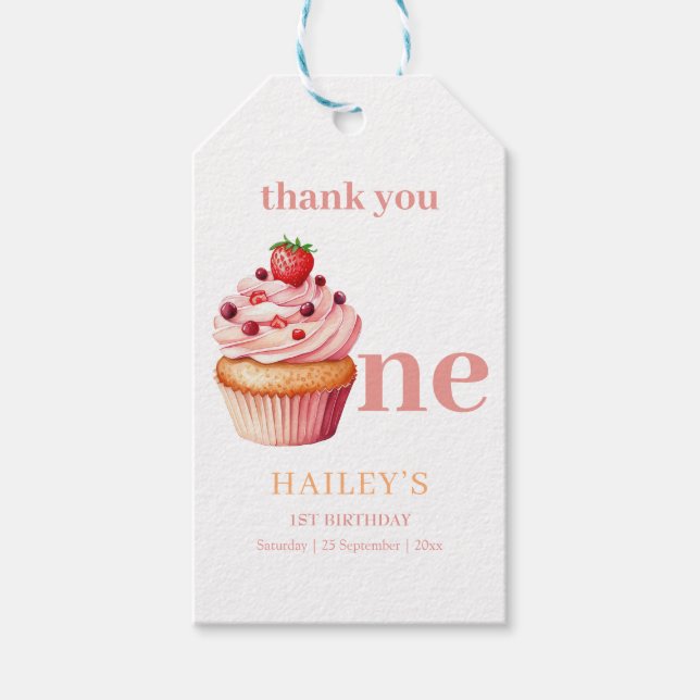 Etiqueta Para Presente Convite de Aniversário de Cupcake, 1º Aniversário  (Frente)