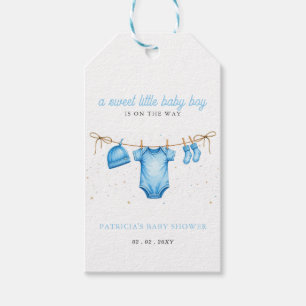 Etiqueta Para Presente convite de chá de bebê menino azul corda de roupa 