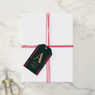 Etiqueta Para Presente Convite de Natal Elegante com Xadrez Tartan