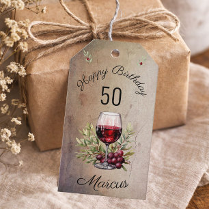 Etiqueta Para Presente Copo de Vinho Tinto Azeitona Aquarela 50º Aniversá