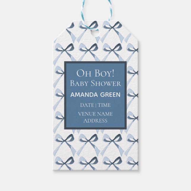 Etiqueta Para Presente Coquete sofisticado, Chá de fraldas Arco azul (Frente)