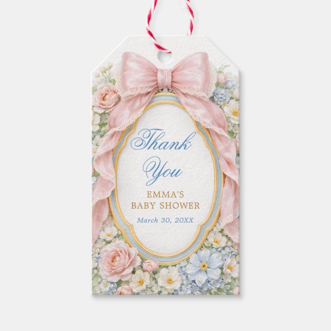 Etiqueta Para Presente Coquette Bow Bloom Baby Shower Thank You (Frente)