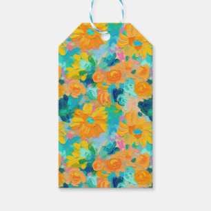 Etiqueta Para Presente Cor-de-rosa verde-azul-amarelo-palha pintado