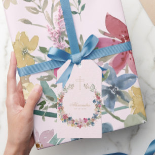 Etiqueta Para Presente Cor Dourada das Flores de Campo Bonito Religiosas