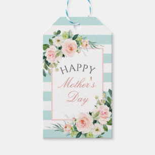 Etiqueta Para Presente Cora floral cor-de-rosa e listra o dia das mães