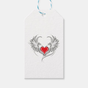 Etiqueta Para Presente Coração Anjo Vermelho com asas