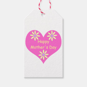 Etiqueta Para Presente Coração Cor-de-Rosa dia de as mães e Flores Amarel
