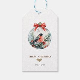 Etiqueta Para Presente Coração Dourado, Bola de Natal Cardinal Vermelho  