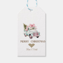 Etiqueta Para Presente Coração Dourado,Carro Azul Pinheiros Natal