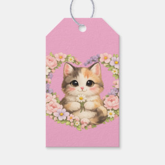 Etiqueta Para Presente Coração Floral Arte Kawaii Gatinho