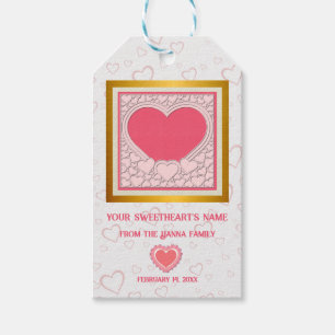 Etiqueta Para Presente Coração Rosa Elegante Feliz Dia dos Namorados Eleg