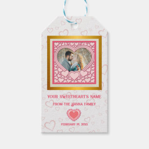 Etiqueta Para Presente Coração Rosa Elegante Feliz Dia dos Namorados Eleg