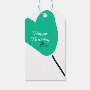 Etiqueta Para Presente Coração verde feliz aniversário branco balão preto