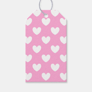 Etiqueta Para Presente Corações brancos de polca em Cotton Candy Pink