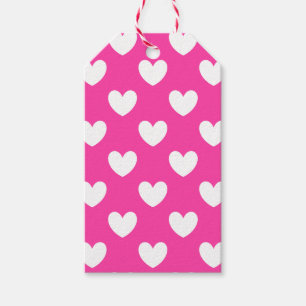 Etiqueta Para Presente Corações brancos de polca em rosa fuchsia