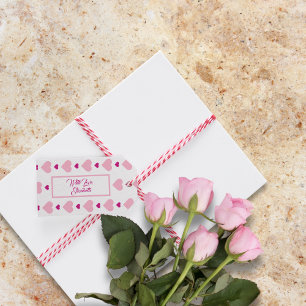 Etiqueta Para Presente Corações cor-de-rosa e bonitos em branco com calig